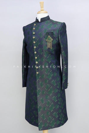 Modern Blue/Green Pure Silk Indo-Western With Appealing Work 