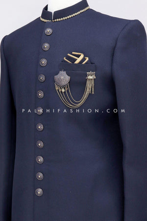 Navy Blue Indo-Western In Imported Fabric & Handwork 