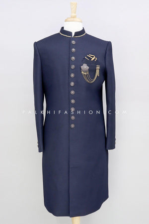 Navy Blue Indo-Western In Imported Fabric & Handwork 