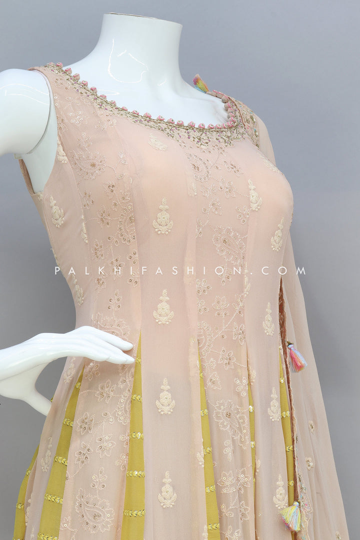 Pastel Colors Anarkali Palazzo Outfit With Chikankari Work - Palkhi Fashion