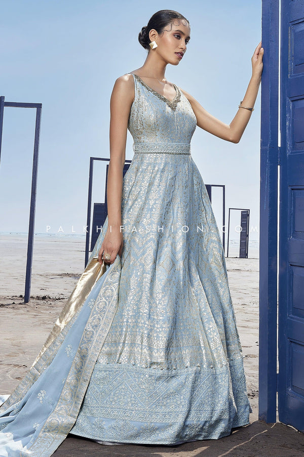 Powder Blue Designer Outfit With Appealing Work - Palkhi Fashion