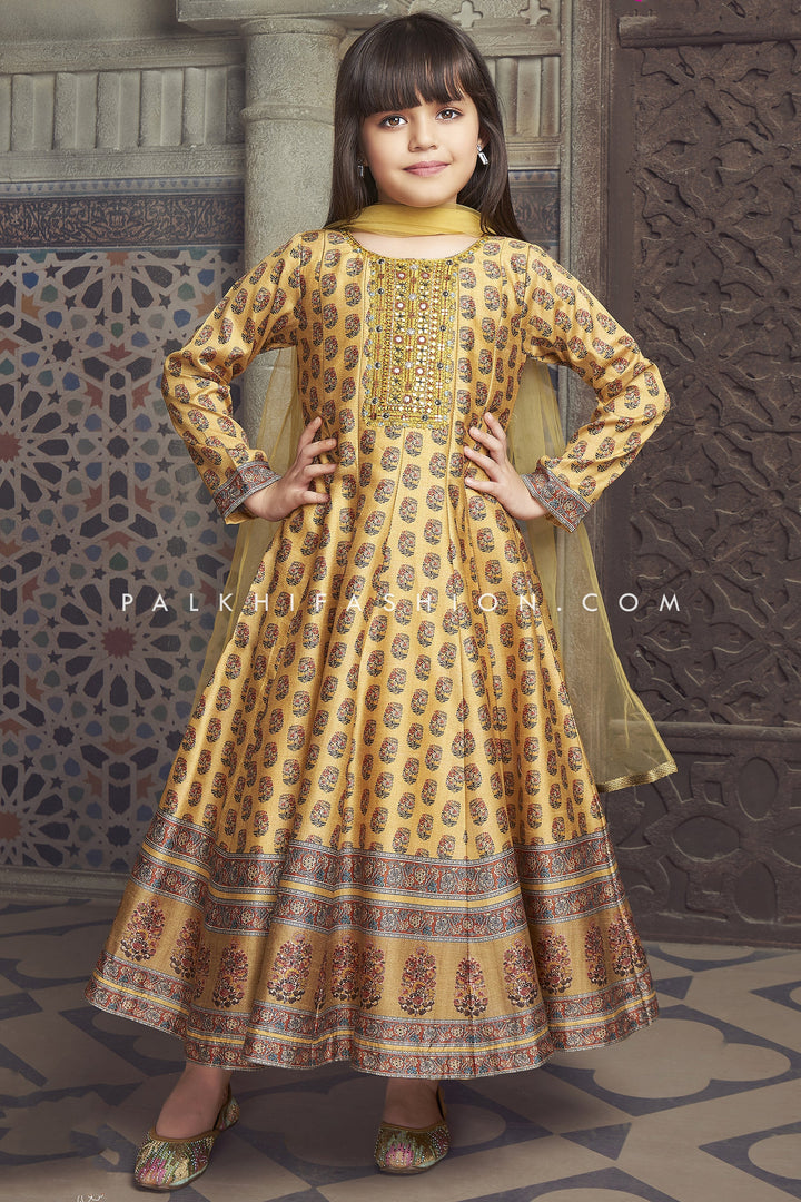 Pretty Light Yellow Girls Outfit With Handwork - Palkhi Fashion