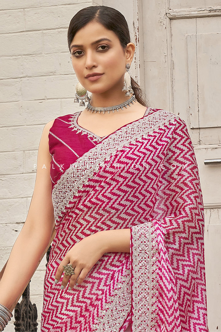 Pretty Pink Satin Silk Saree With Elegant Work - Palkhi Fashion