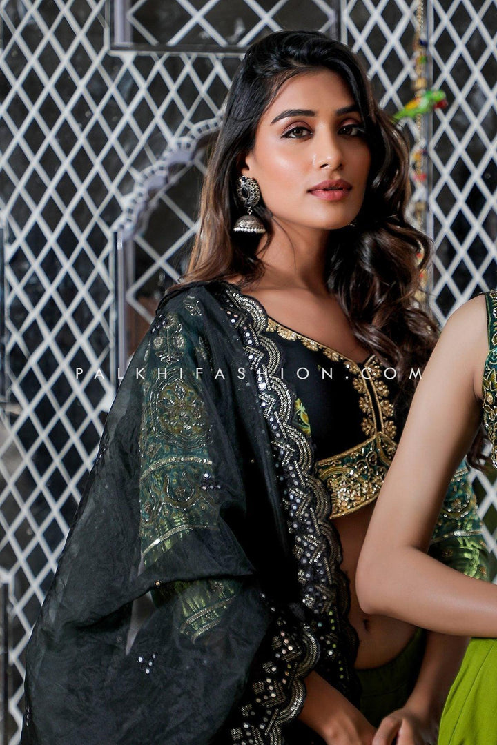 Pure Gaji Silk Designer Navratri Chaniya Choli In Green Color - Palkhi Fashion