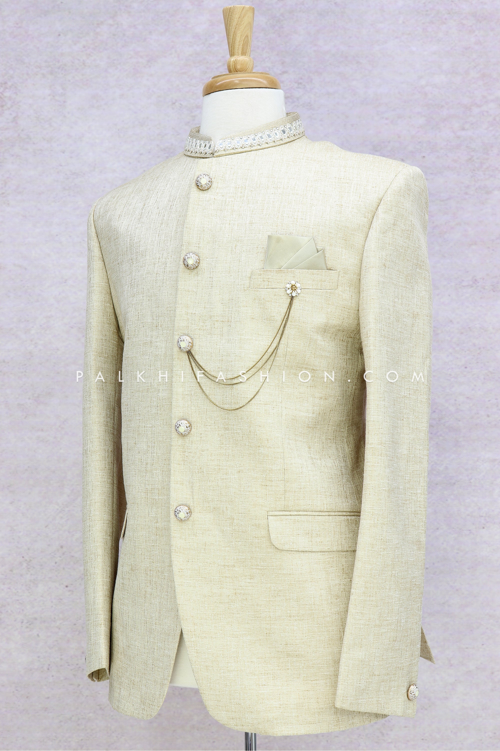 Cream Embriodery Lucknowi Chikankari Jodhpuri Suit Set