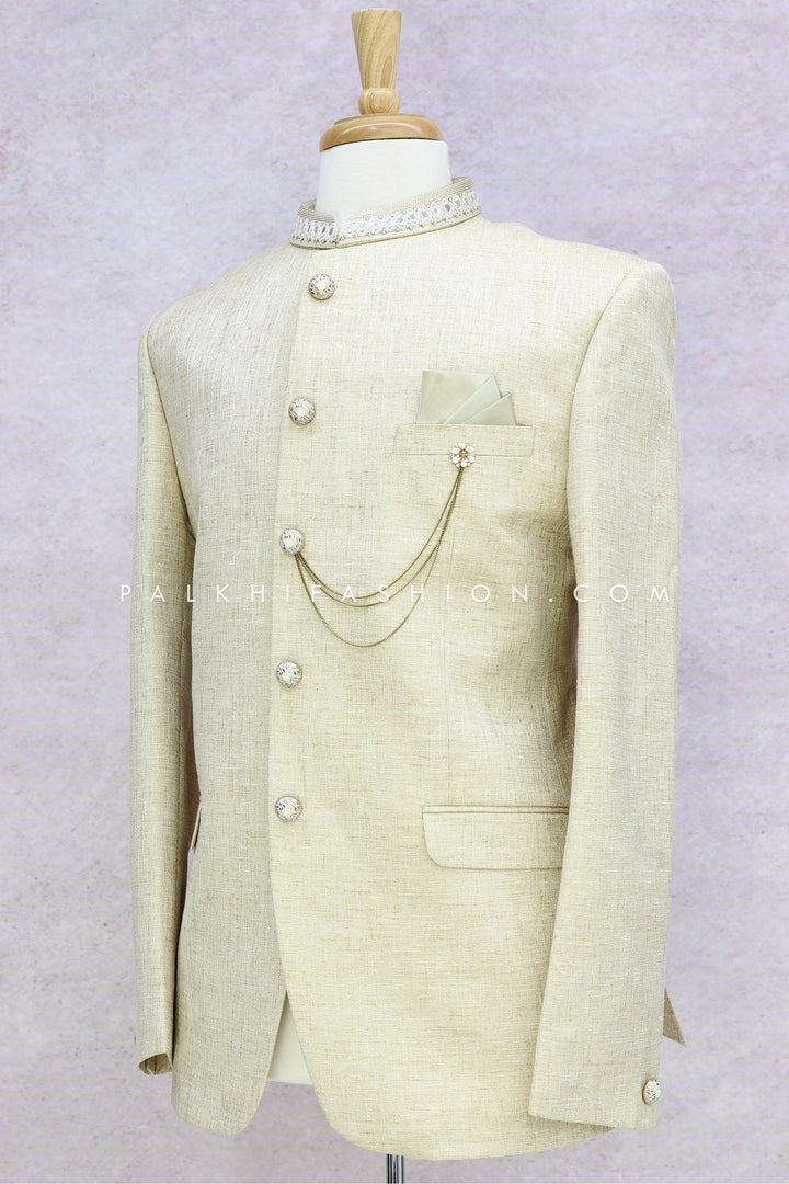 Pure Linen Beige Jodhpuri Suit From Palkhi Fashion - Palkhi Fashion