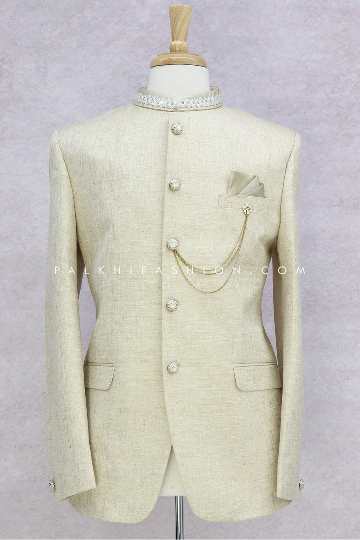 Pure Linen Beige Jodhpuri Suit From Palkhi Fashion - Palkhi Fashion