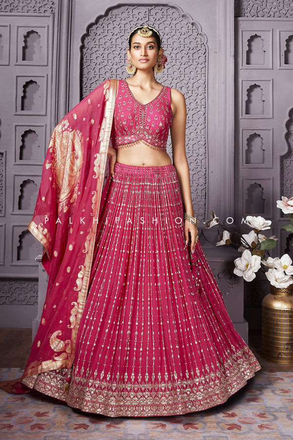 Rani Pink Designer Lehenga Choli With Mirror Work Blouse - Palkhi Fashion