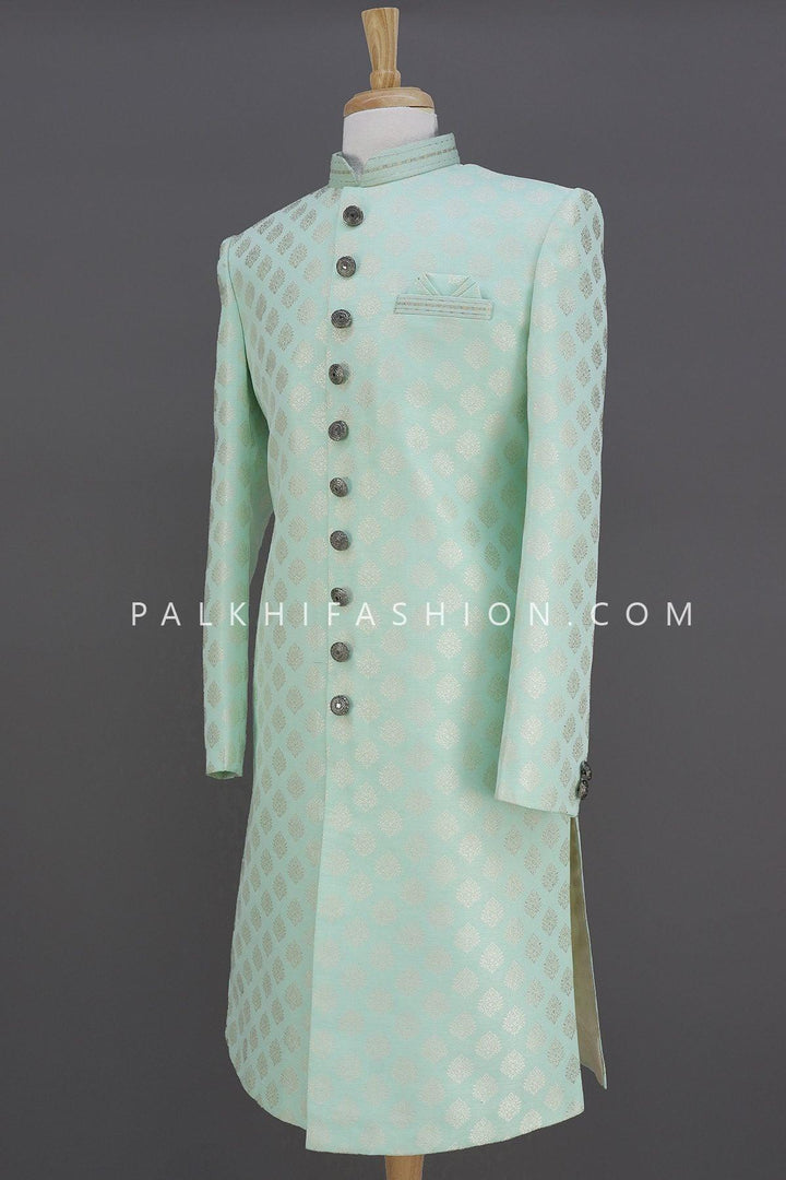 Sea Green Raw Silk Indo-Western With -Palkhi Fashion - Palkhi Fashion