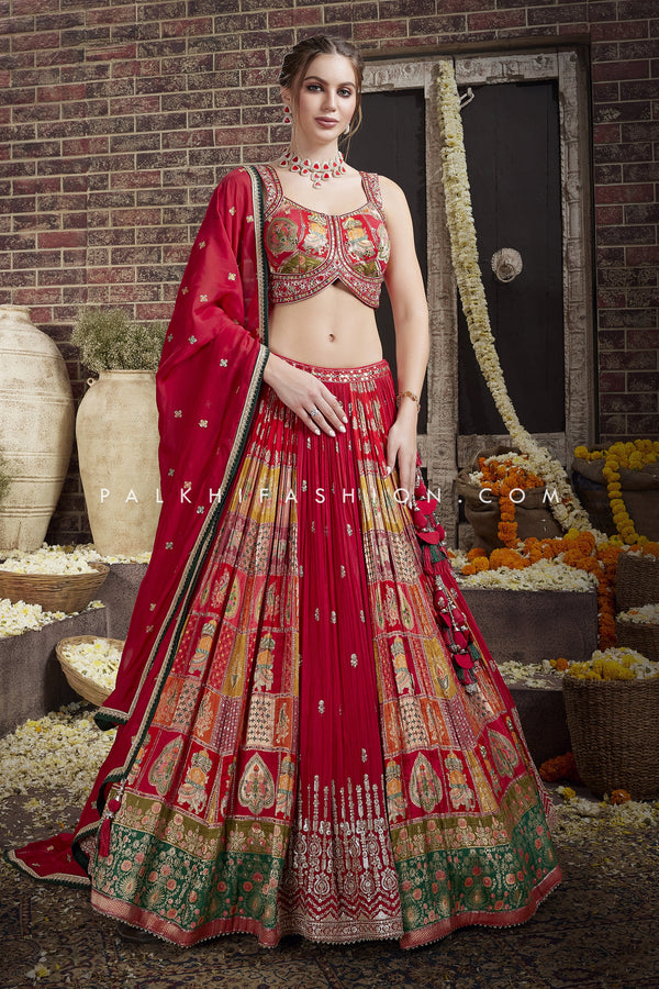 Spectacular Red Pure Silk Designer Lehenga Choli - Palkhi Fashion