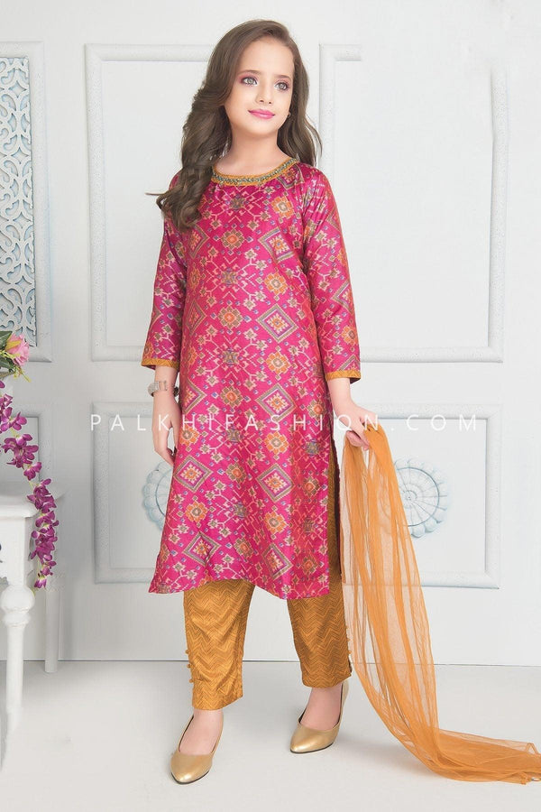 Stunning Pink Patola Silk Salwar Kameez For Girls - Palkhi Fashion
