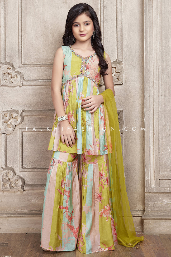 Trendy Alia Cut Palazzo Outfit With Multi Color Prints - Palkhi Fashion