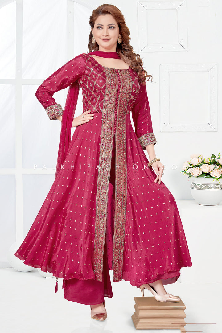 Trendy Rani Pink Soft Silk Palazzo Outfit - Palkhi Fashion